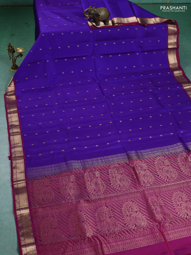 Kanchipuram silk saree blue and pink with zari woven buttas and zari woven simple border