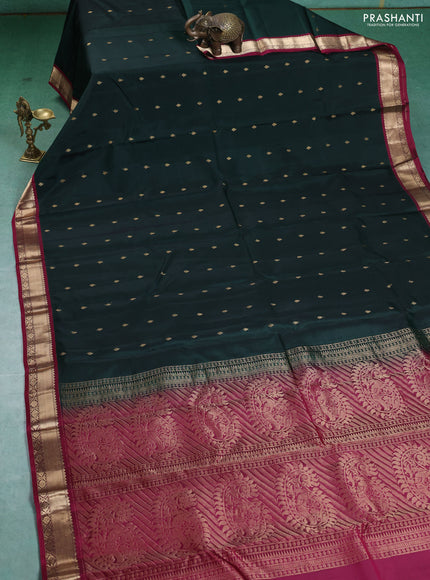 Kanchipuram silk saree dark green and dark pink with zari woven buttas and zari woven simple border