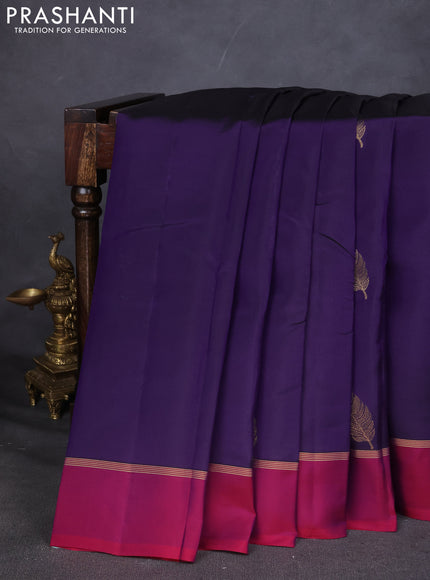 Kanchipuram silk saree deep violet and magenta pink with zari woven buttas and zari woven simple border