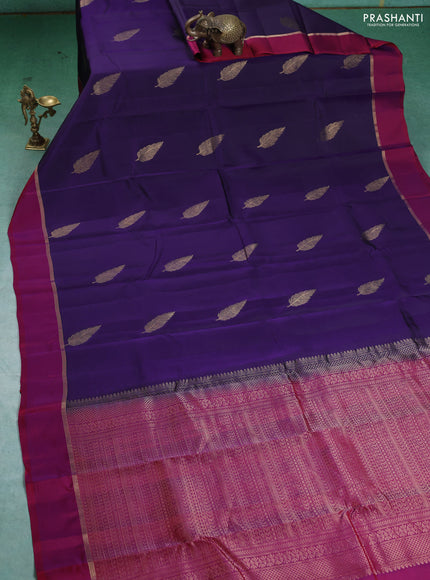 Kanchipuram silk saree deep violet and magenta pink with zari woven buttas and zari woven simple border