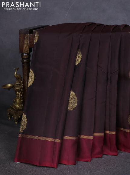 Kanchipuram silk saree coffee brown and magenta pink with zari woven buttas and zari woven simple border