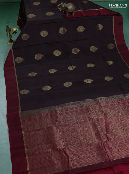 Kanchipuram silk saree coffee brown and magenta pink with zari woven buttas and zari woven simple border