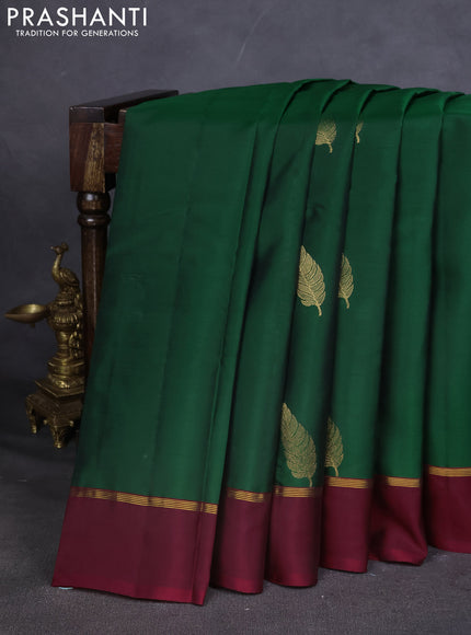 Kanchipuram silk saree green and maroon with zari woven buttas and zari woven simple border