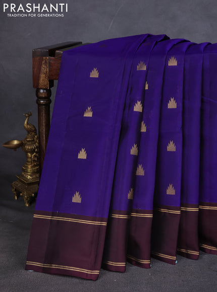 Kanchipuram silk saree blue and deep wine with temple zari woven buttas and rettapet zari woven border