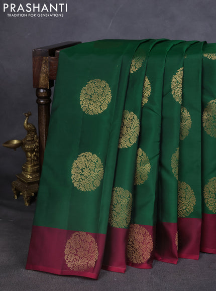 Kanchipuram silk saree green and maroon with zari woven buttas and zari woven butta border