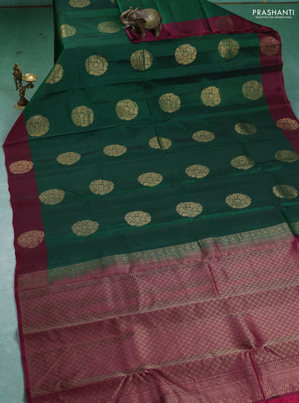 Kanchipuram silk saree green and maroon with zari woven buttas and zari woven butta border