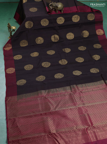 Kanchipuram silk saree coffee brown and maroon with zari woven buttas and zari woven butta border