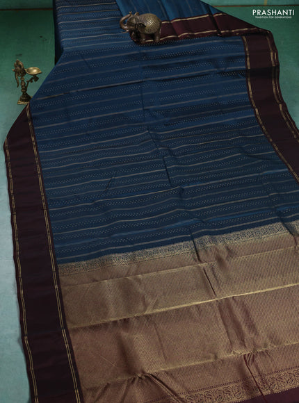 Kanchipuram silk saree peacock blue and deep maroon with self emboss & zari weaves and rettapet zari woven border