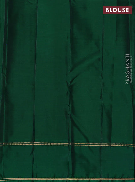 Kanchipuram silk saree mehendi green and green with self emboss & zari weaves and rettapet zari woven border