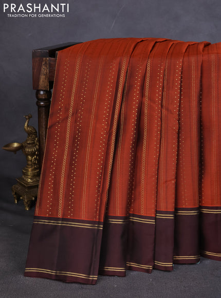 Kanchipuram silk saree rustic orange and deep maroon with self emboss & zari weaves and rettapet zari woven border