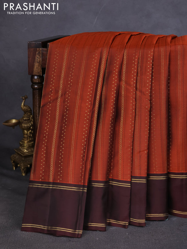 Kanchipuram silk saree rustic orange and deep maroon with self emboss & zari weaves and rettapet zari woven border