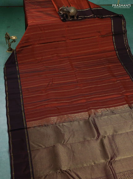 Kanchipuram silk saree rustic orange and deep maroon with self emboss & zari weaves and rettapet zari woven border