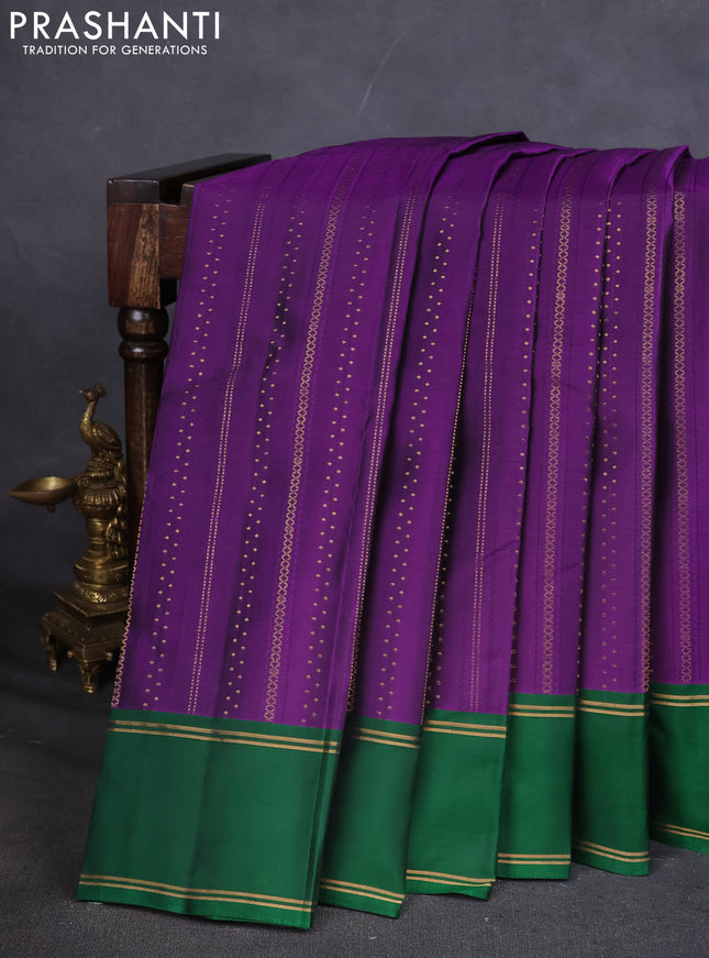 Kanchipuram silk saree violet and green with allover zari weaves and rettapet zari woven border