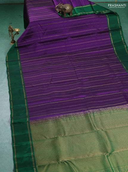 Kanchipuram silk saree violet and green with allover zari weaves and rettapet zari woven border