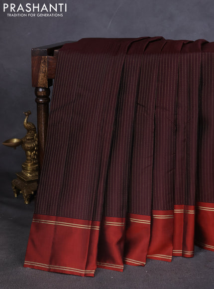 Kanchipuram silk saree brown and rust with allover zari weaves and rettapet zari woven border