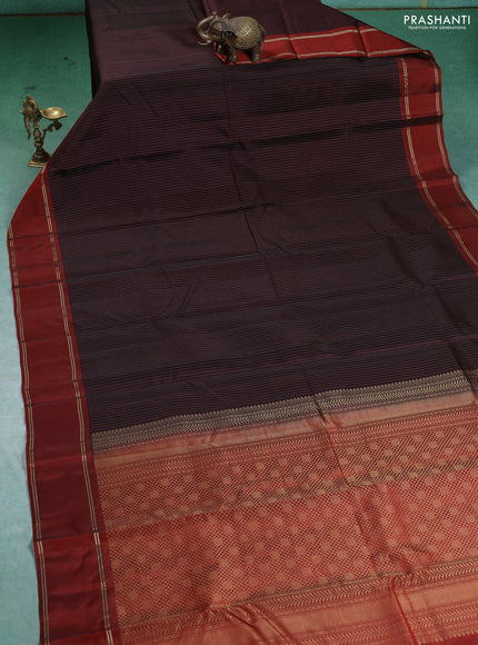 Kanchipuram silk saree brown and rust with allover zari weaves and rettapet zari woven border