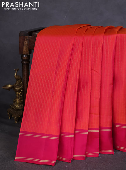 Kanchipuram silk saree dual shade of pinkish orange and pink with allover zari weaves and rettapet zari woven border