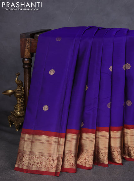 Kanchipuram silk saree blue and maroon with zari woven buttas and zari woven border