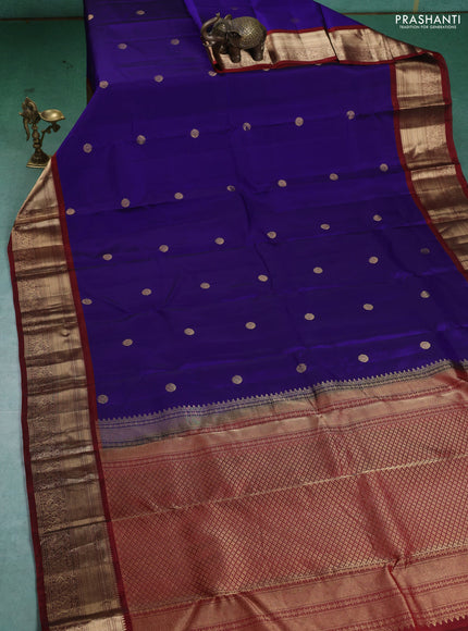 Kanchipuram silk saree blue and maroon with zari woven buttas and zari woven border