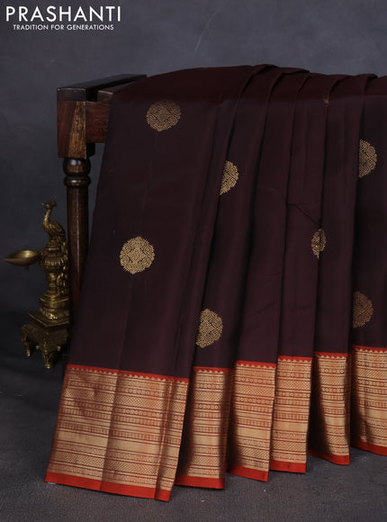 Kanchipuram silk saree brown and orange with zari woven buttas and zari woven border
