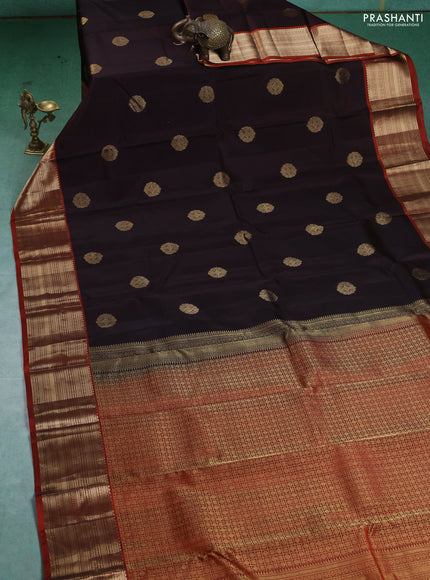 Kanchipuram silk saree brown and orange with zari woven buttas and zari woven border