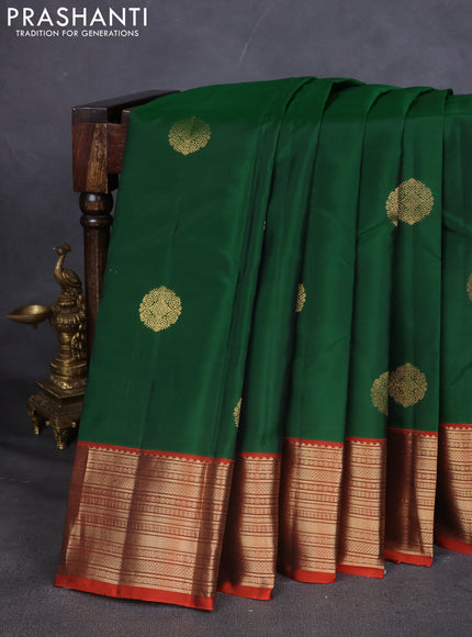 Kanchipuram silk saree green and orange with zari woven buttas and zari woven border