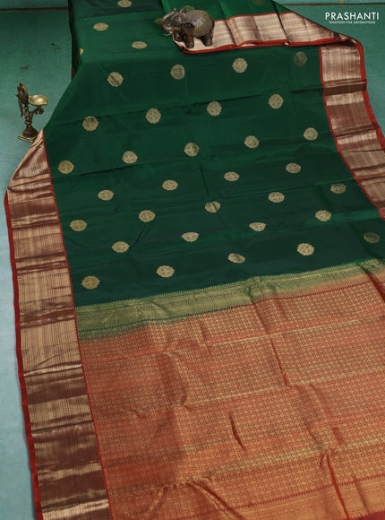 Kanchipuram silk saree green and orange with zari woven buttas and zari woven border