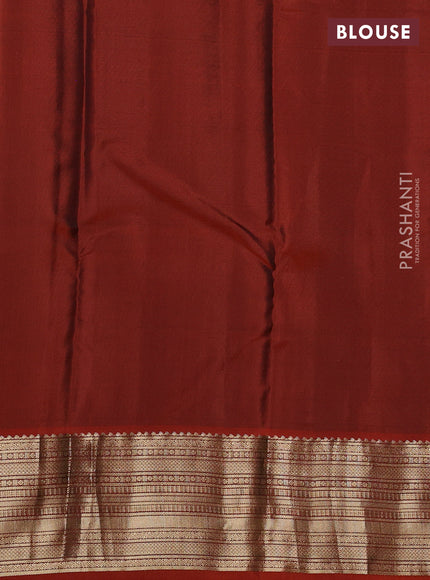 Kanchipuram silk saree green and orange with zari woven buttas and zari woven border