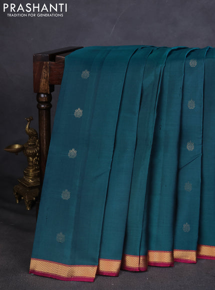 Pure Soft silk saree peacock blue and magenta pink with zari woven buttas and zari woven border