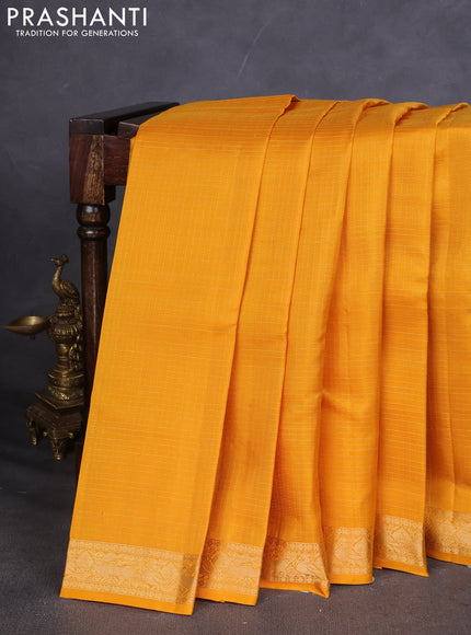 Pure Soft silk saree mustard yellow with allover zari checked pattern and annam zari woven border