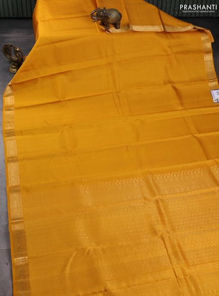 Pure Soft silk saree mustard yellow with allover zari checked pattern and annam zari woven border