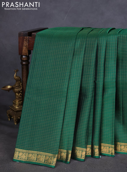 Pure Soft silk saree green with allover zari checked pattern and annam zari woven border