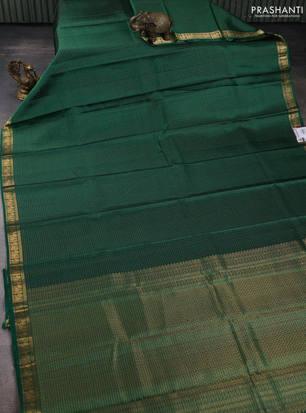 Pure Soft silk saree green with allover zari checked pattern and annam zari woven border