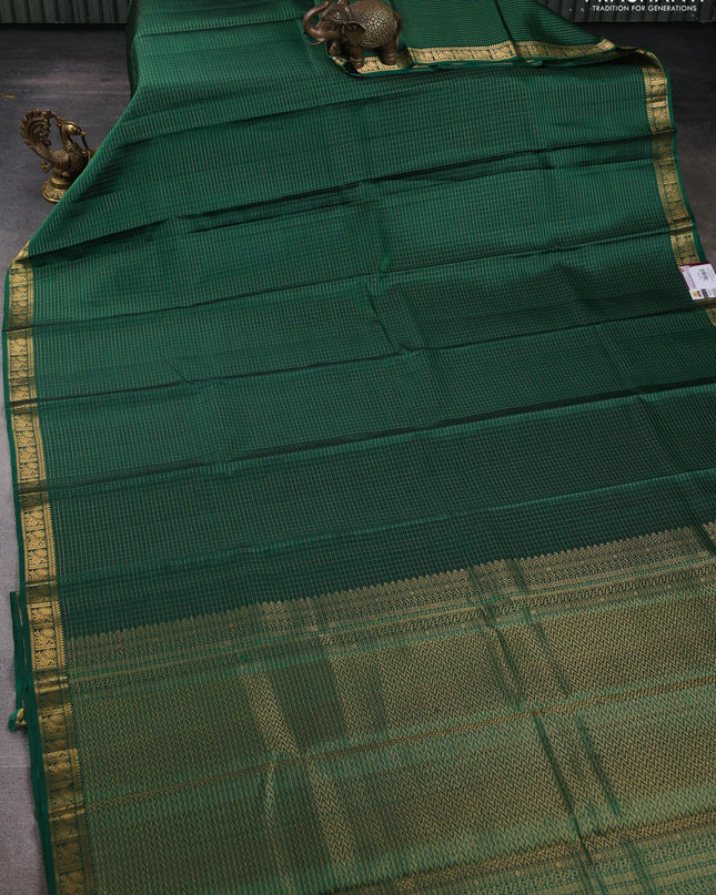 Pure Soft silk saree green with allover zari checked pattern and annam zari woven border