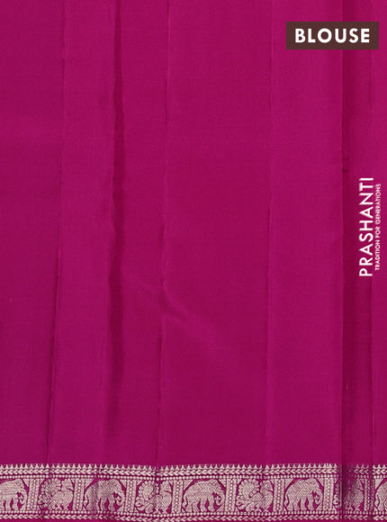 Pure Soft silk saree rani pink with allover silver zari stripes pattern and silver zari woven border