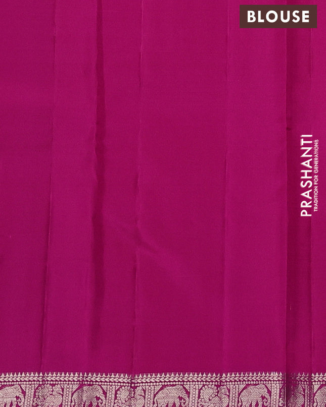 Pure Soft silk saree rani pink with allover silver zari stripes pattern and silver zari woven border