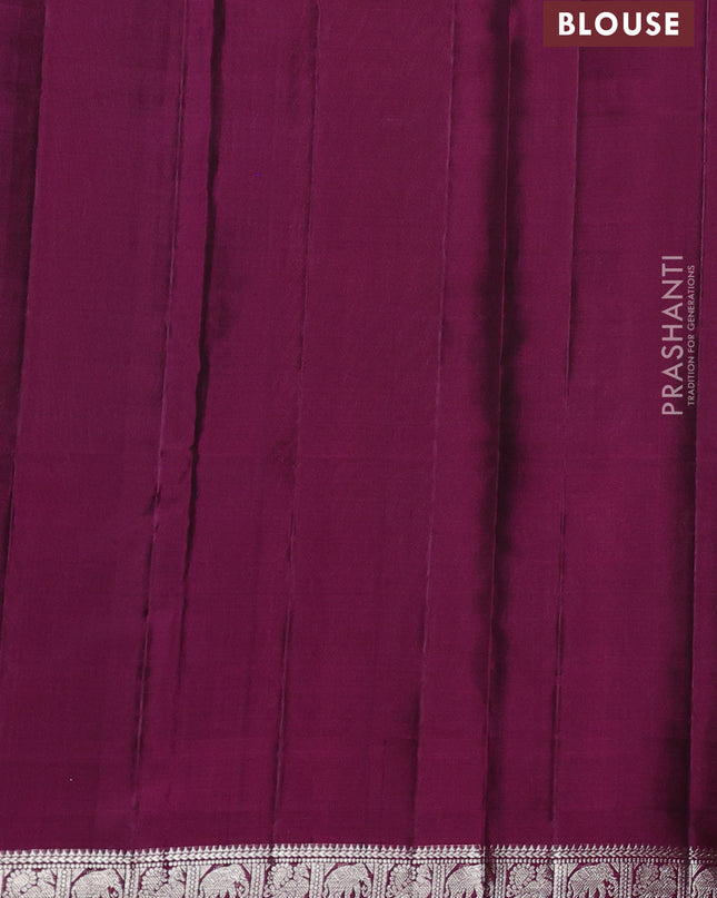 Pure Soft silk saree magenta pink with allover silver zari stripes pattern and silver zari woven border