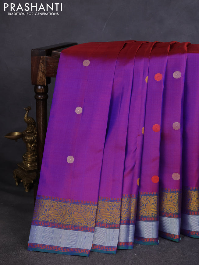 Pure Soft silk saree purple and bluish green with thread woven buttas and thread woven border