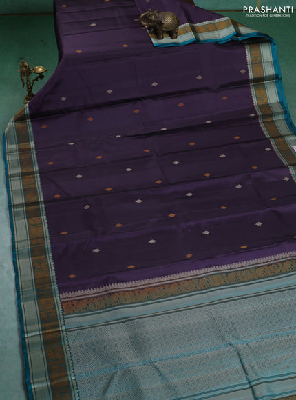 Pure Soft silk saree jamun shade and teal green with thread woven buttas and thread woven border