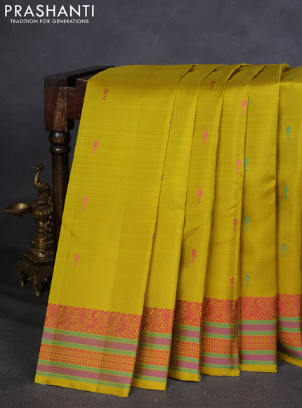 Pure Soft silk saree lime yellow with thread woven buttas and thread woven border