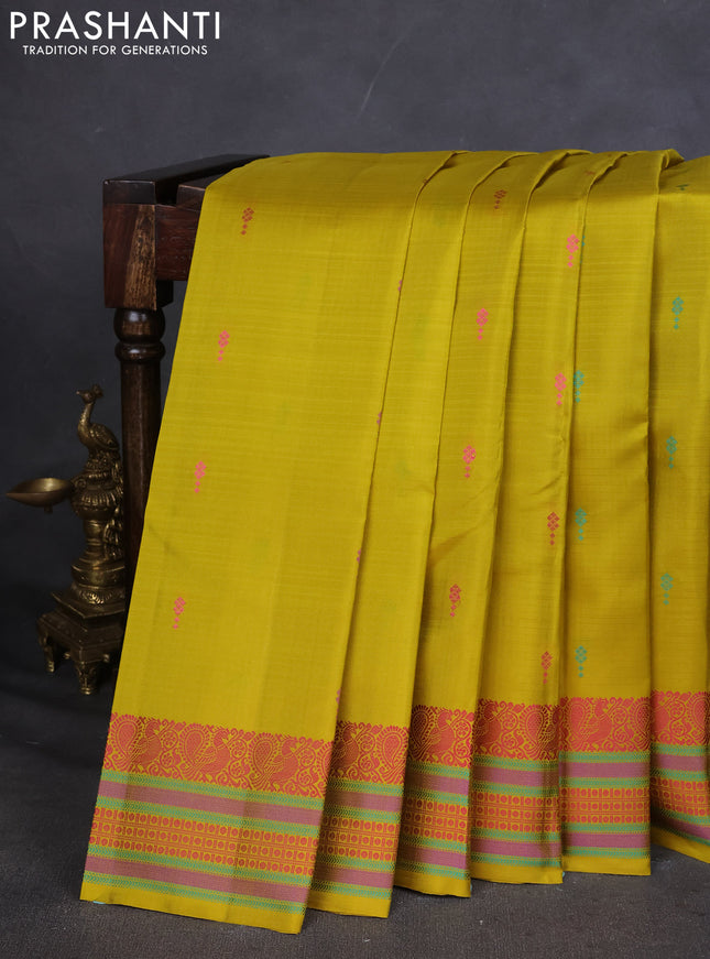 Pure Soft silk saree lime yellow with thread woven buttas and thread woven border