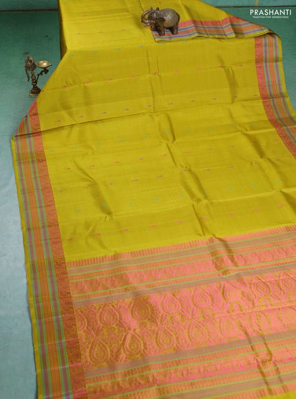 Pure Soft silk saree lime yellow with thread woven buttas and thread woven border