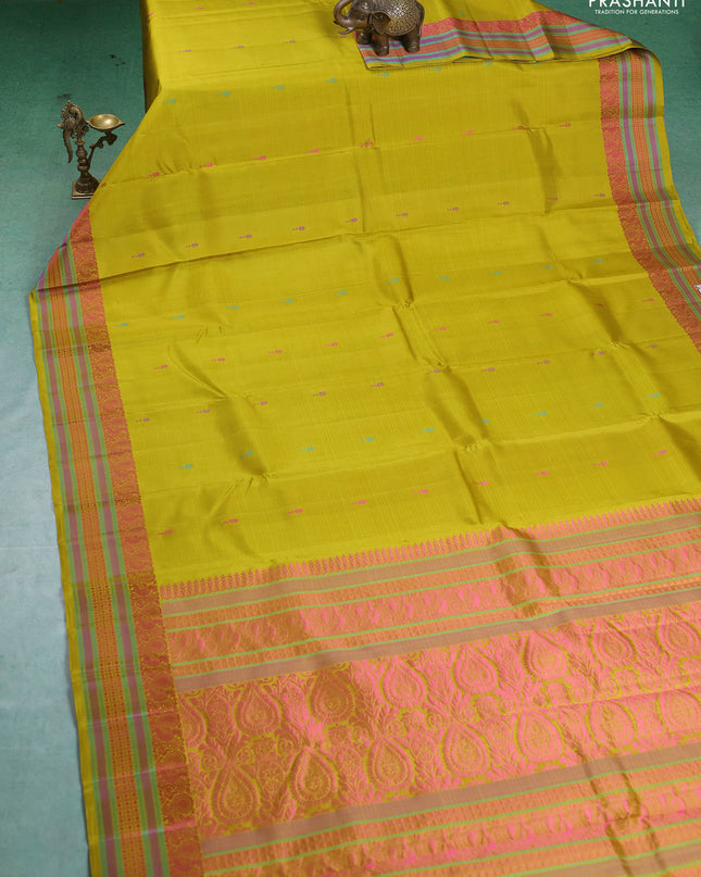 Pure Soft silk saree lime yellow with thread woven buttas and thread woven border