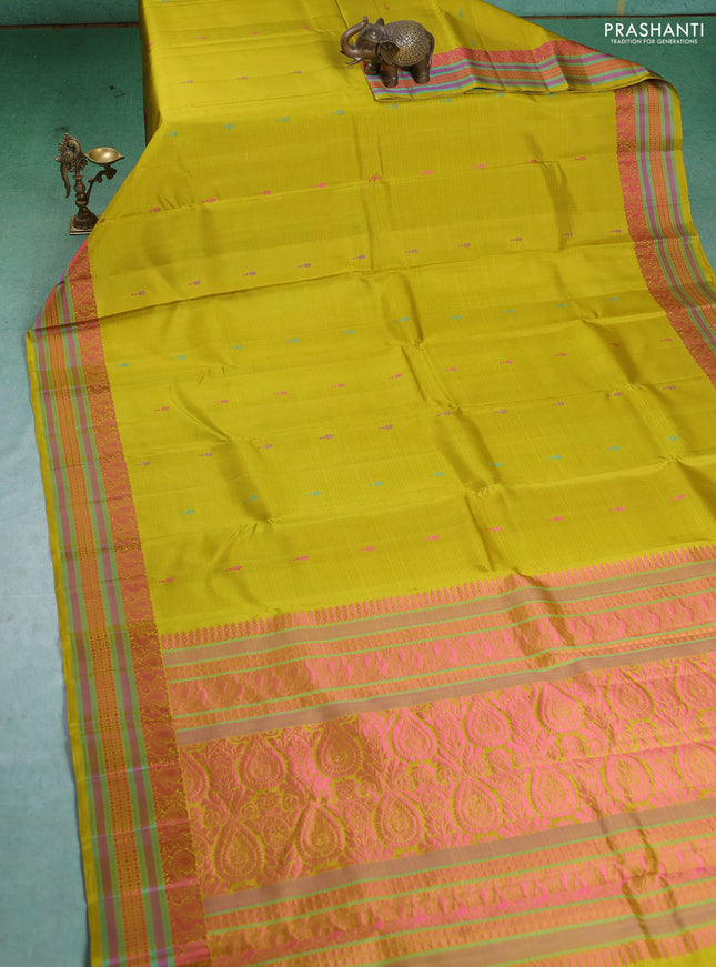 Pure Soft silk saree lime yellow with thread woven buttas and thread woven border