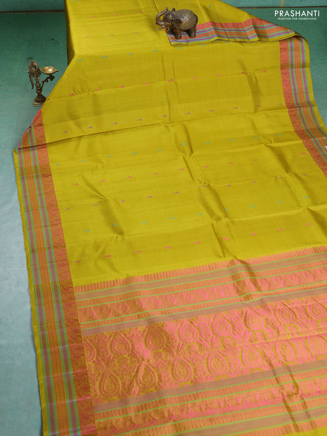 Pure Soft silk saree lime yellow with thread woven buttas and thread woven border