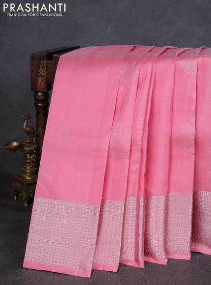 Pure Soft silk saree Pink with silver zari woven buttas and silver zari woven border