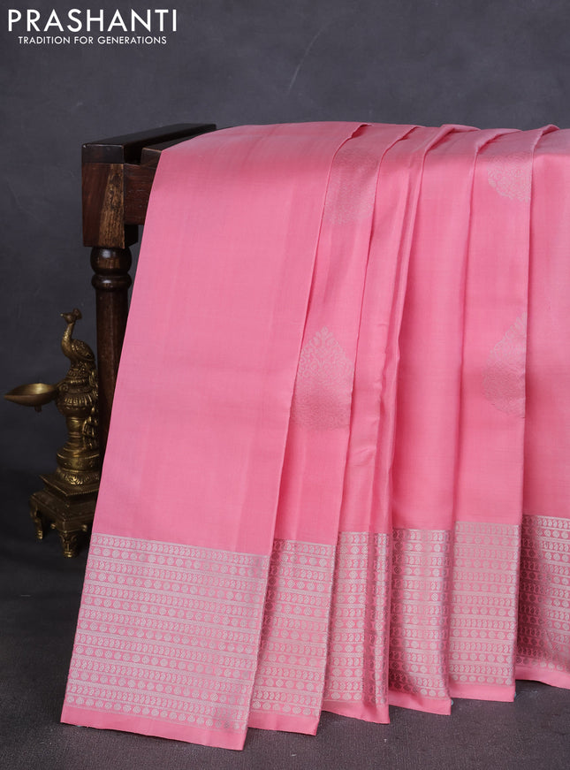 Pure Soft silk saree Pink with silver zari woven buttas and silver zari woven border