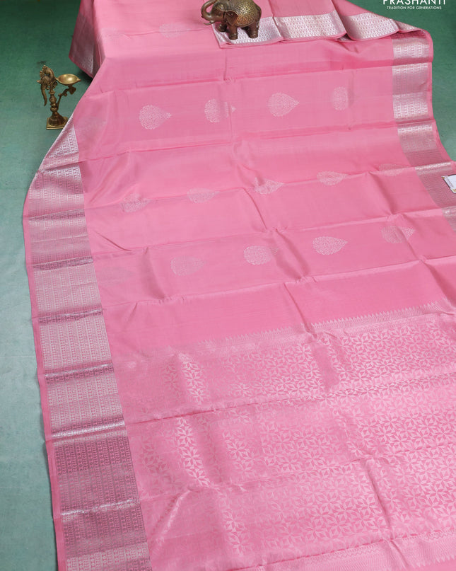 Pure Soft silk saree 13390 with silver zari woven buttas and silver zari woven border