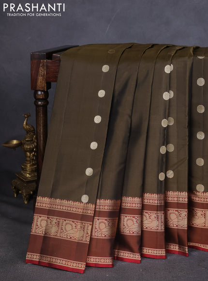 Pure Soft silk saree chikku shade and maroon with thread woven buttas and thread woven border