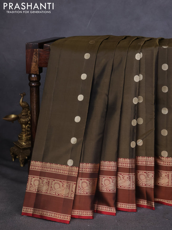 Pure Soft silk saree chikku shade and maroon with thread woven buttas and thread woven border